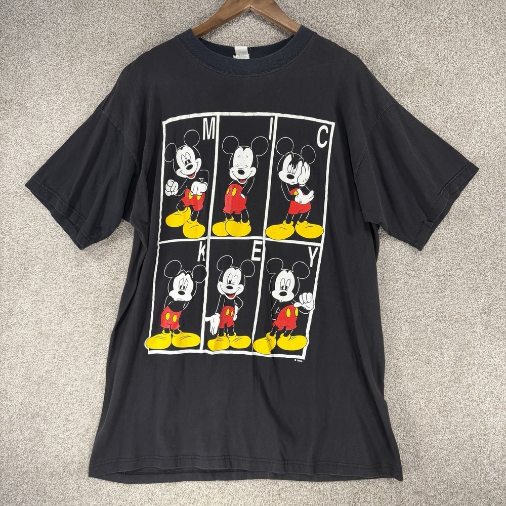 VTG Mickey T Shirt One Size Faded Distressed *Hole* Lounge Comfort Casual Retro